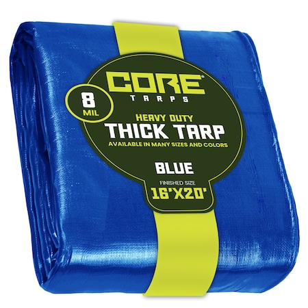Core Tarps Heavy Duty Tarp, 20 ft L x 0.5 mm H x 16 ft W, 8 Mil, Blue, Polyethylene CT-405-16X20